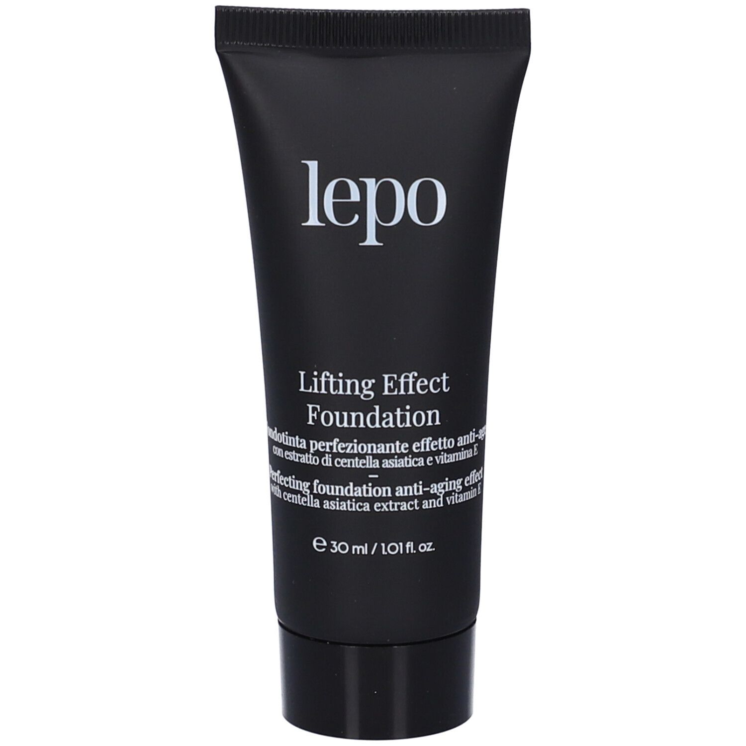 Tubo nero con nome e logo del prodotto. Testo: Lifting Effect Foundation. Contenuto: 30 ml/1.01 fl. oz.
