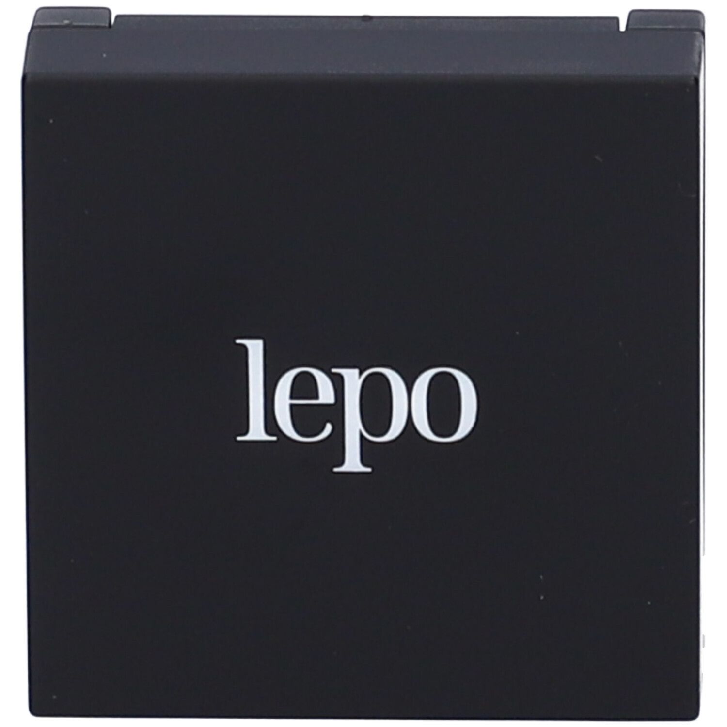 Confezione ombretto quadrata nera con nome del marchio bianco.