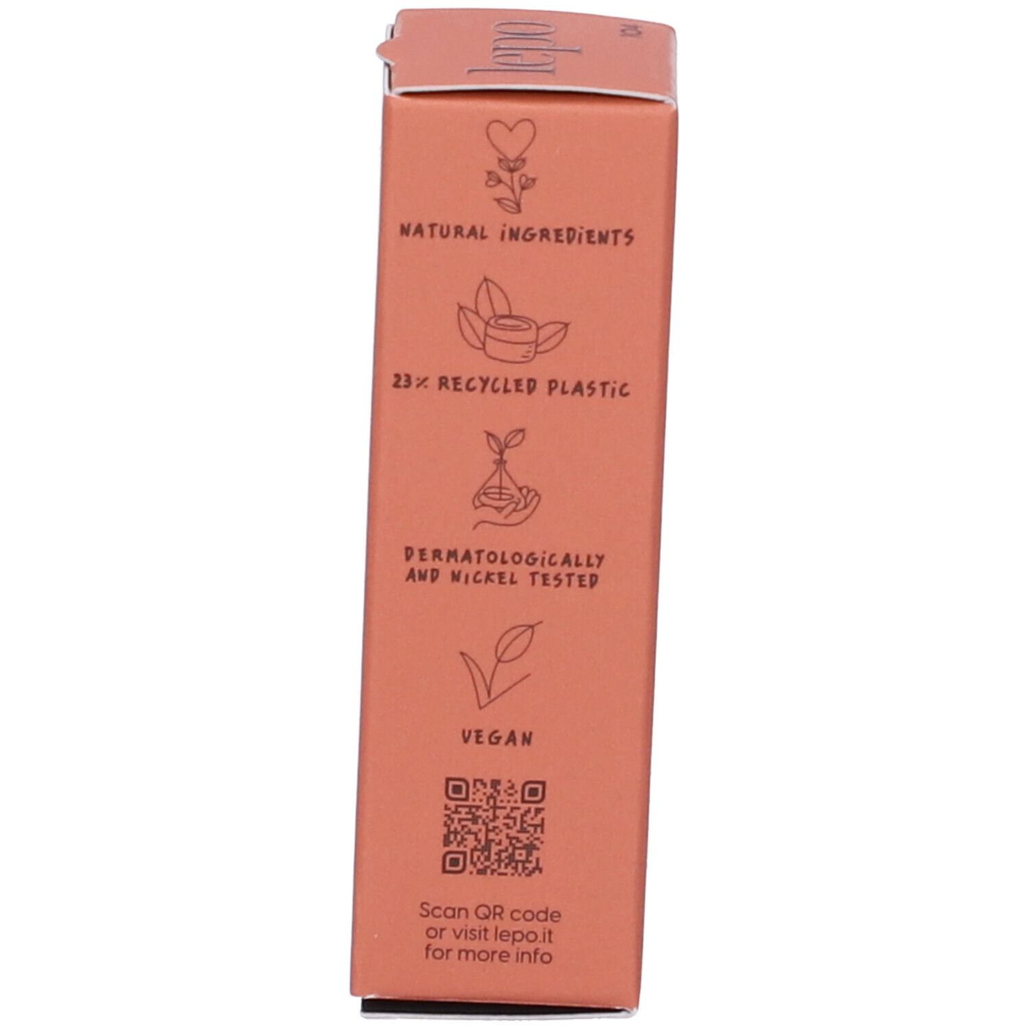 Confezione con logo, nome del prodotto e informazioni su ingredienti e certificazioni.