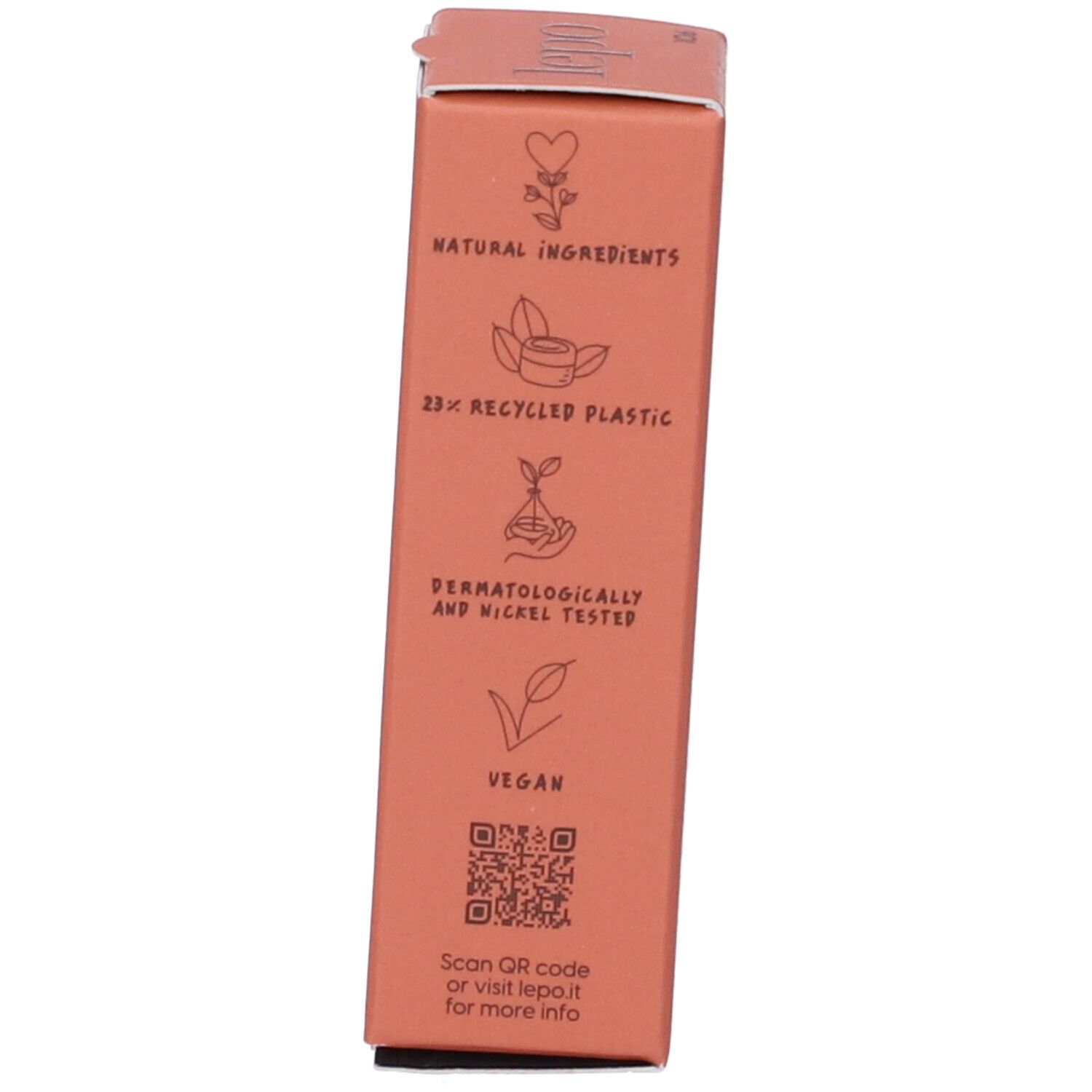 Confezione con logo, nome del prodotto e informazioni su ingredienti e certificazioni.