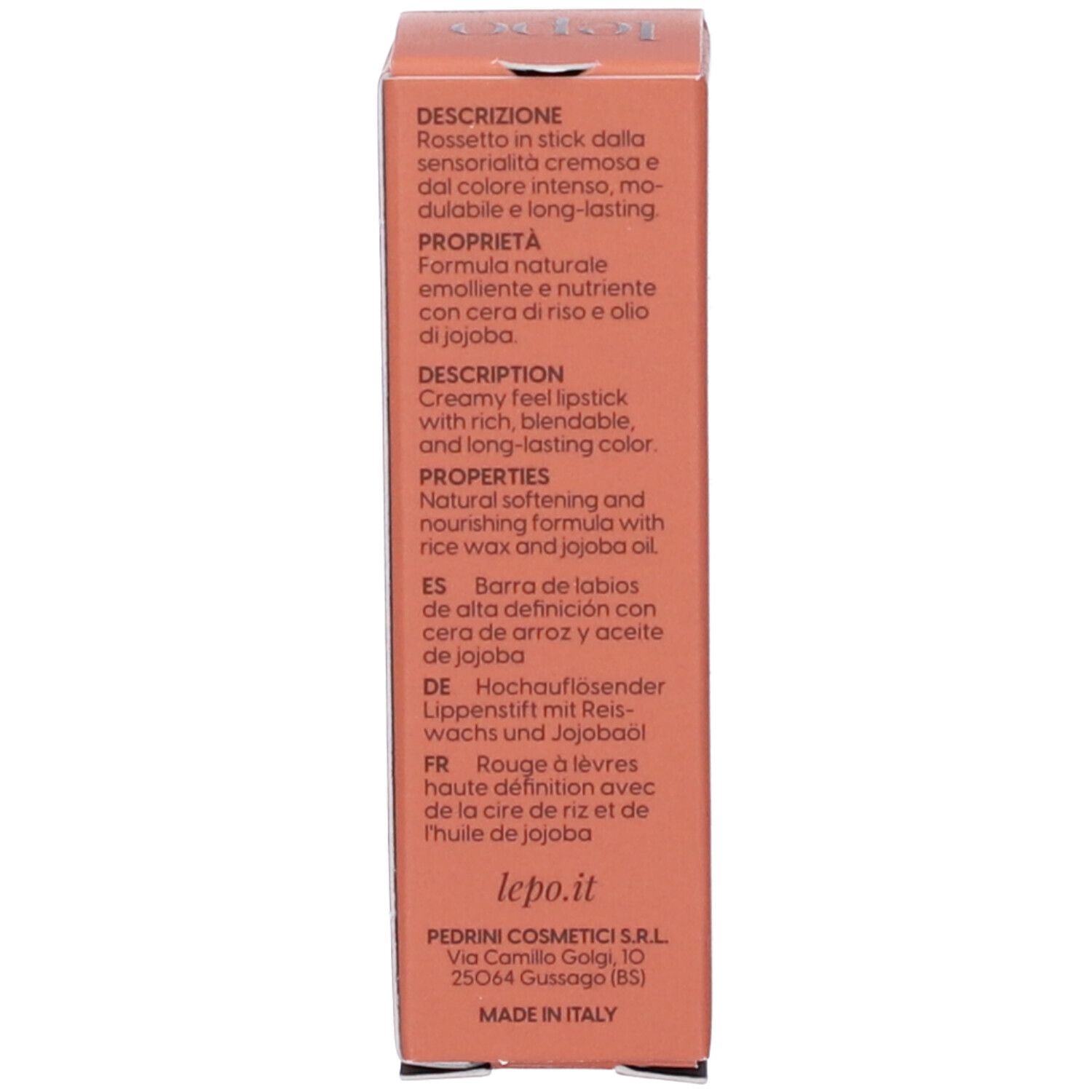 Confezione con descrizione del prodotto in più lingue.