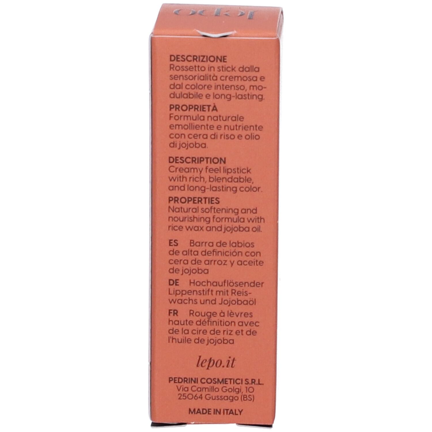 Confezione con descrizione del prodotto in più lingue.