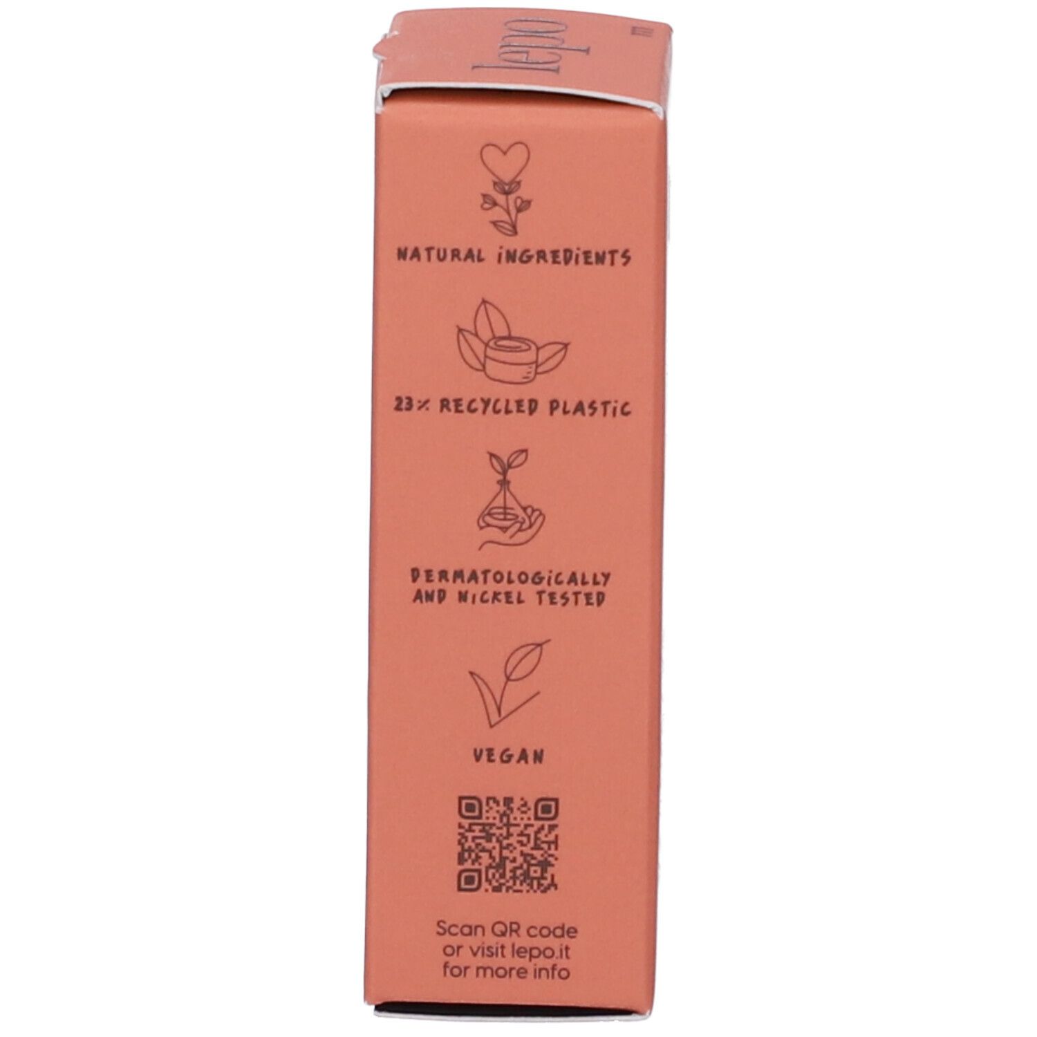 Confezione con testo e loghi. Contiene informazioni sugli ingredienti e le certificazioni.