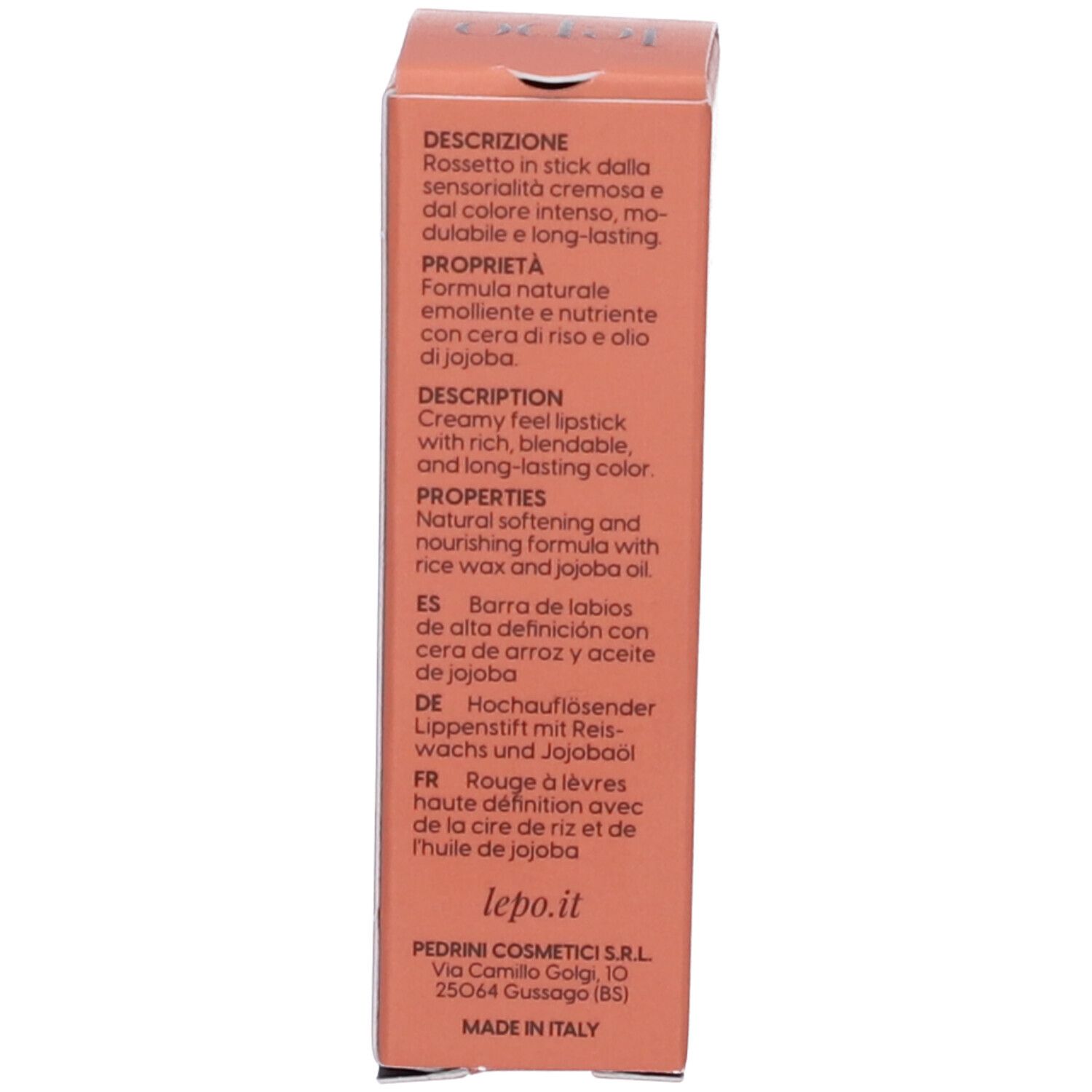 Confezione con testo in più lingue. Contiene informazioni sul prodotto.