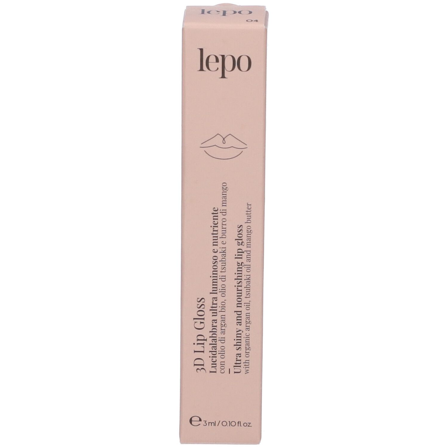 Confezione di lucidalabbra LEPO 3D. Scritta: 3D Lip Gloss, lepo.