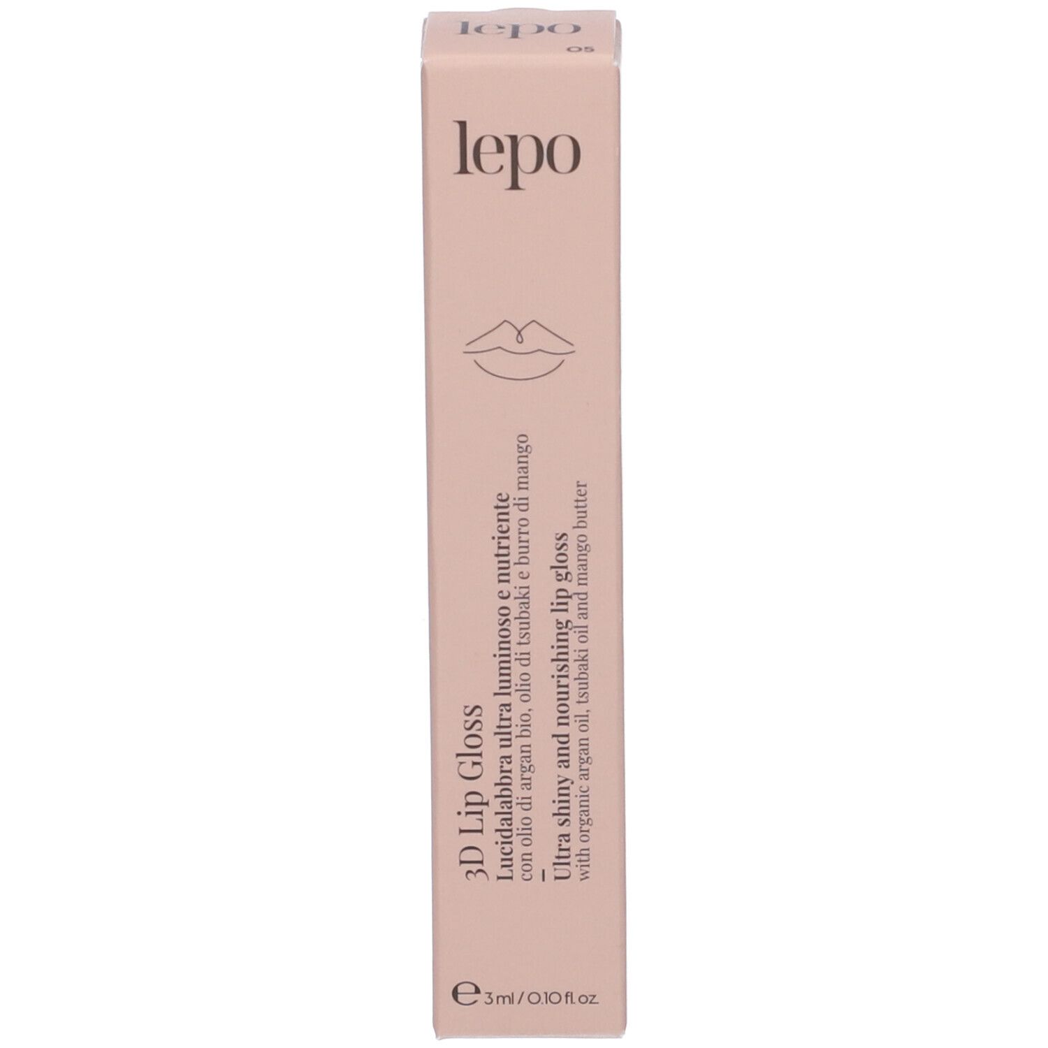 Confezione per lucidalabbra. Scritta: lepo, 3D Lip Gloss.