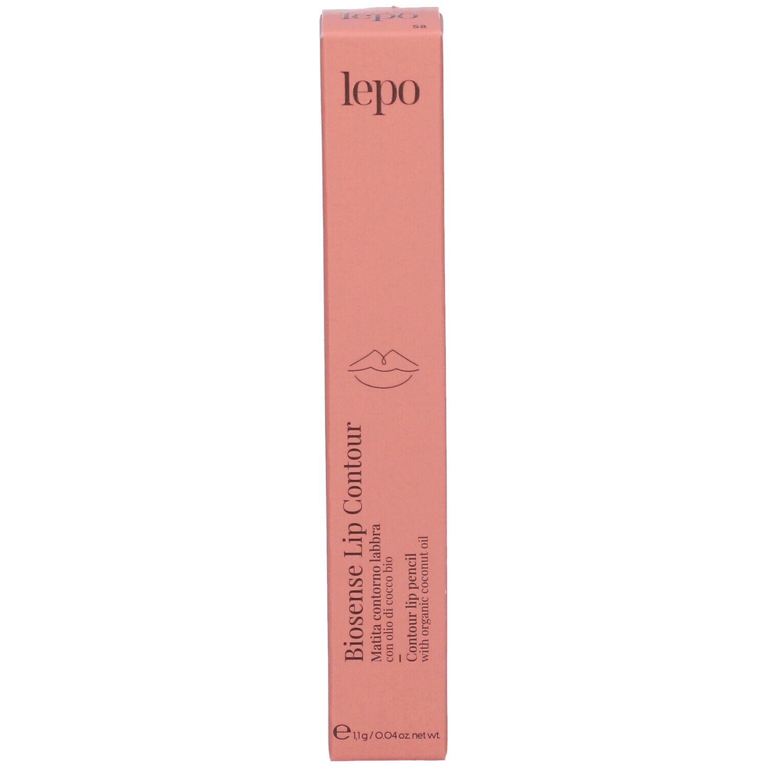 Confezione della matita contorno labbra. Confezione rosa con nome del prodotto e logo.