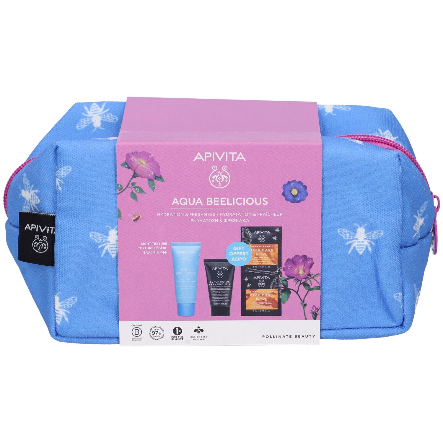 Apivita Aqua Beelicious Crema Idratante Texture Leggera+ Gel Detergente + Maschera viso