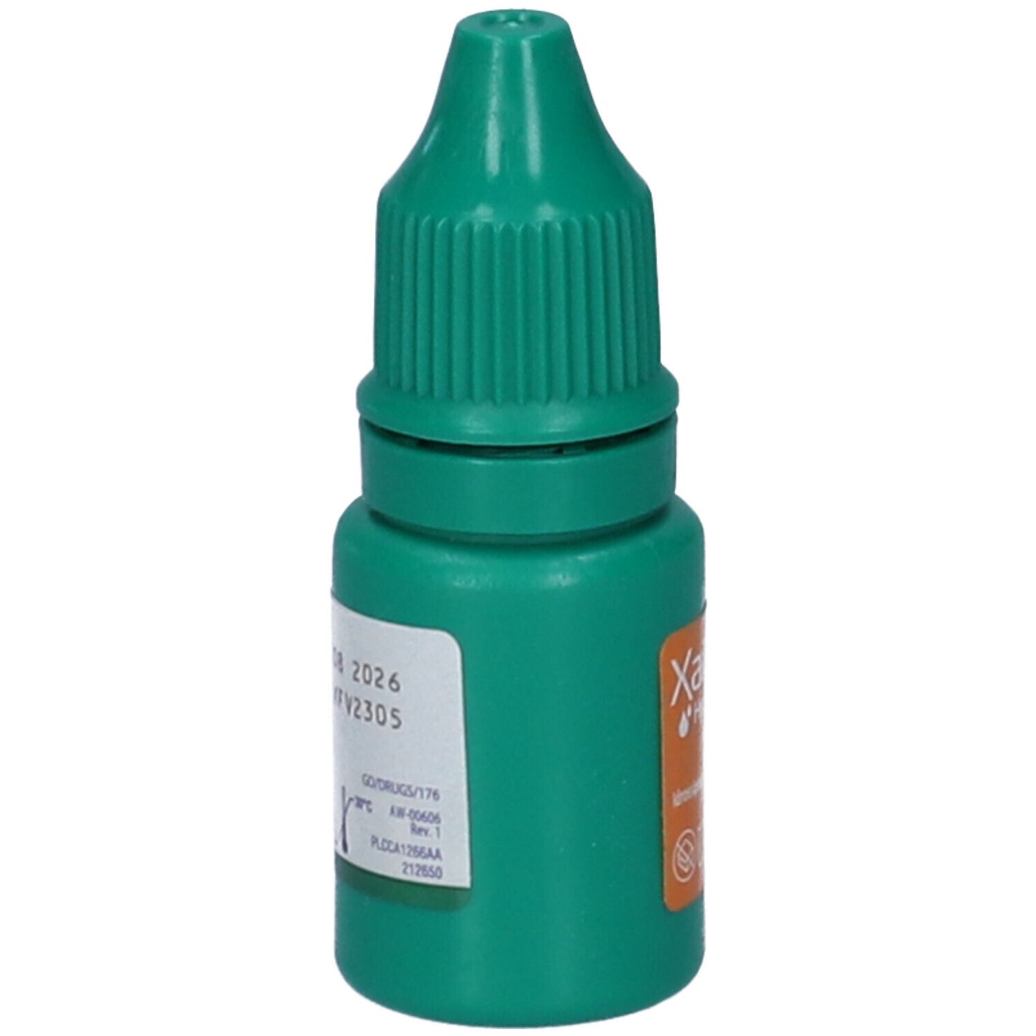 Flacone contagocce verde. Scritta: Xailin Hydrate. Etichetta con numero di lotto e data di scadenza.
