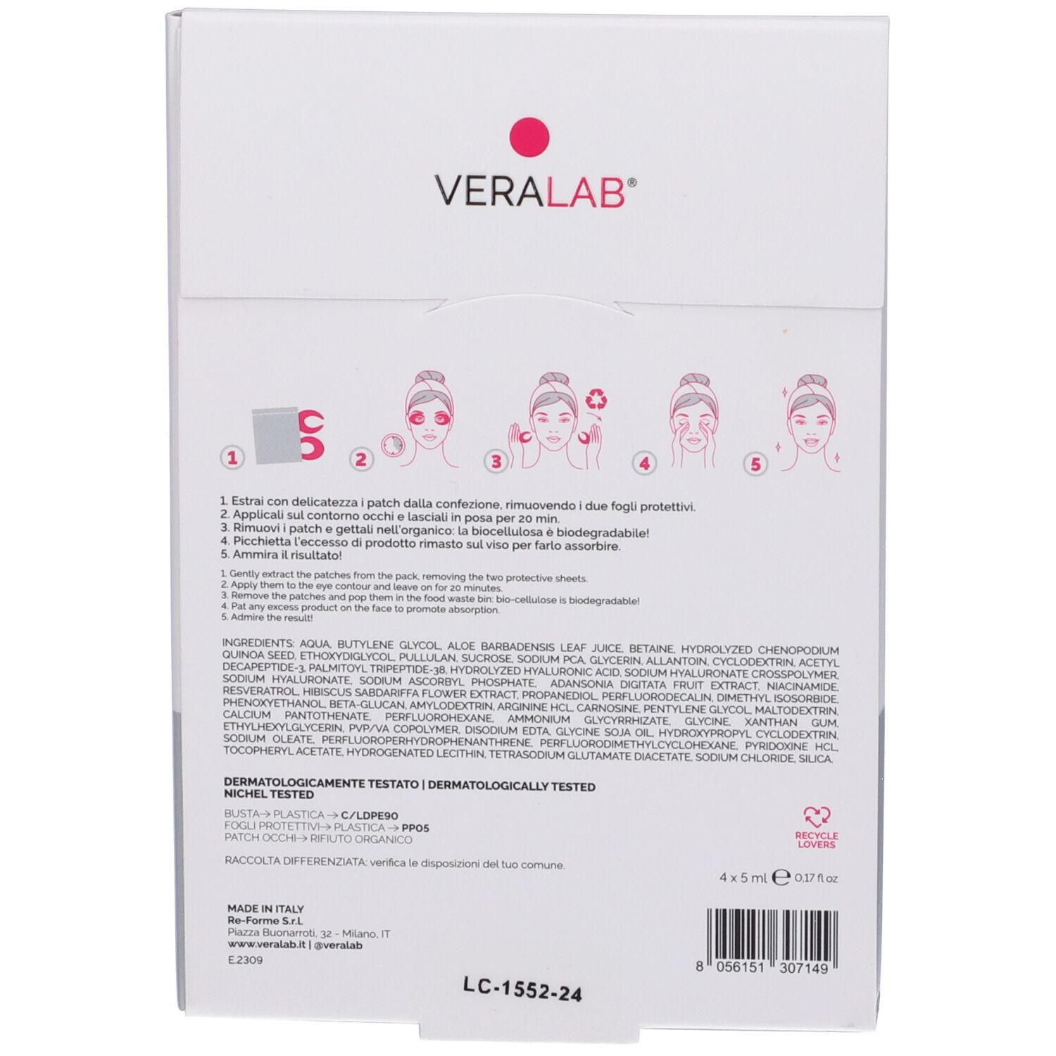 Retro confezione VERALAB HYPER EYES. Illustrazioni d'uso. Ingredienti e informazioni.