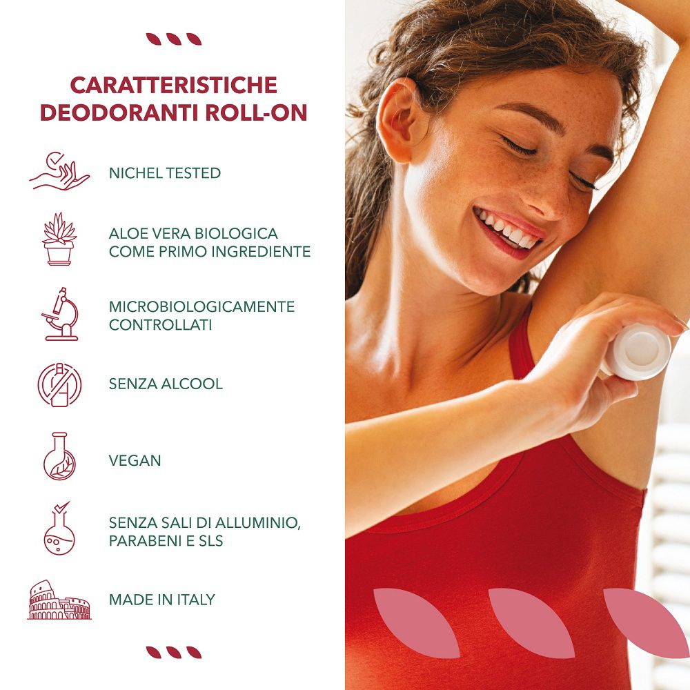 Deo Naturals Rosa Damascena Deodorante Roll-on, 50ml, con motivo di rosa.