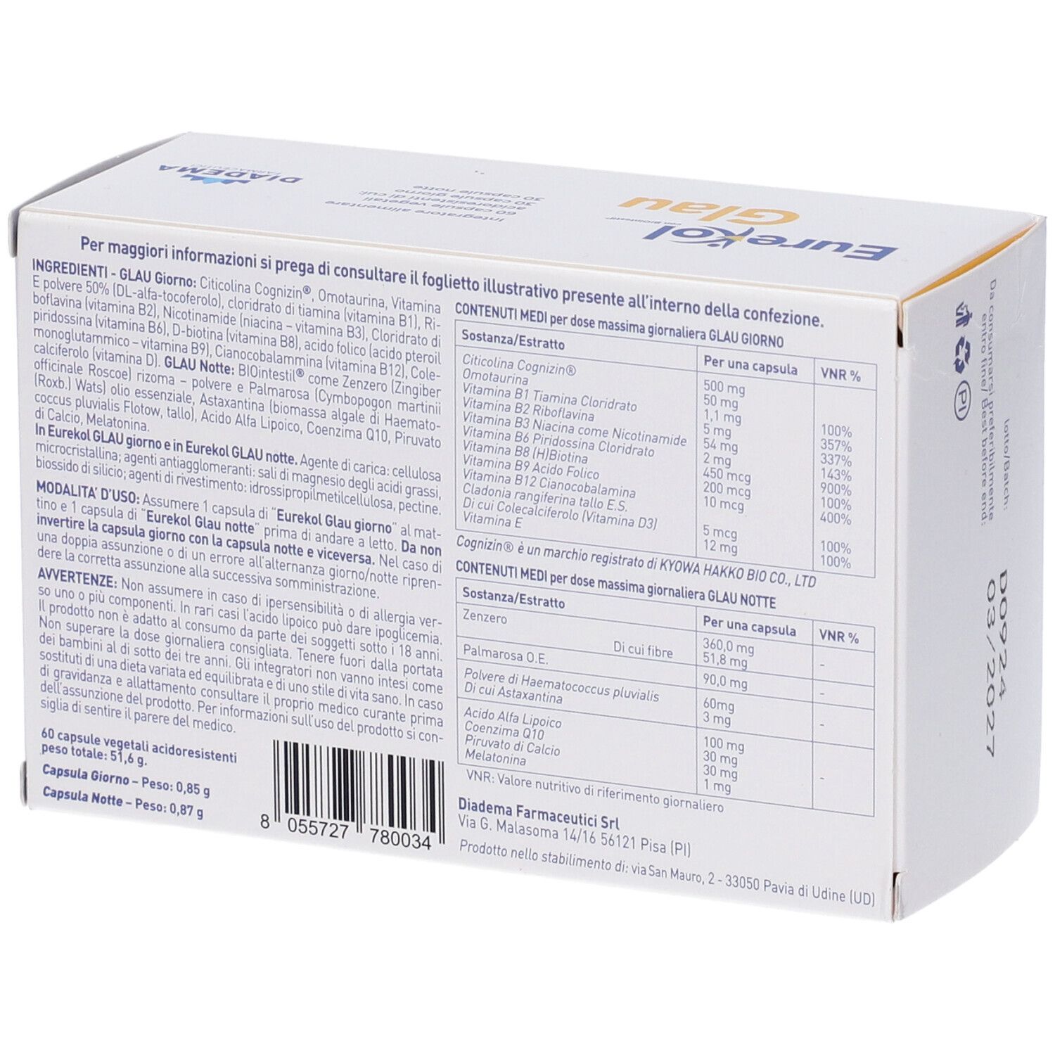 Eurekol Glau 60 Capsule Vegetali Acidoresistenti