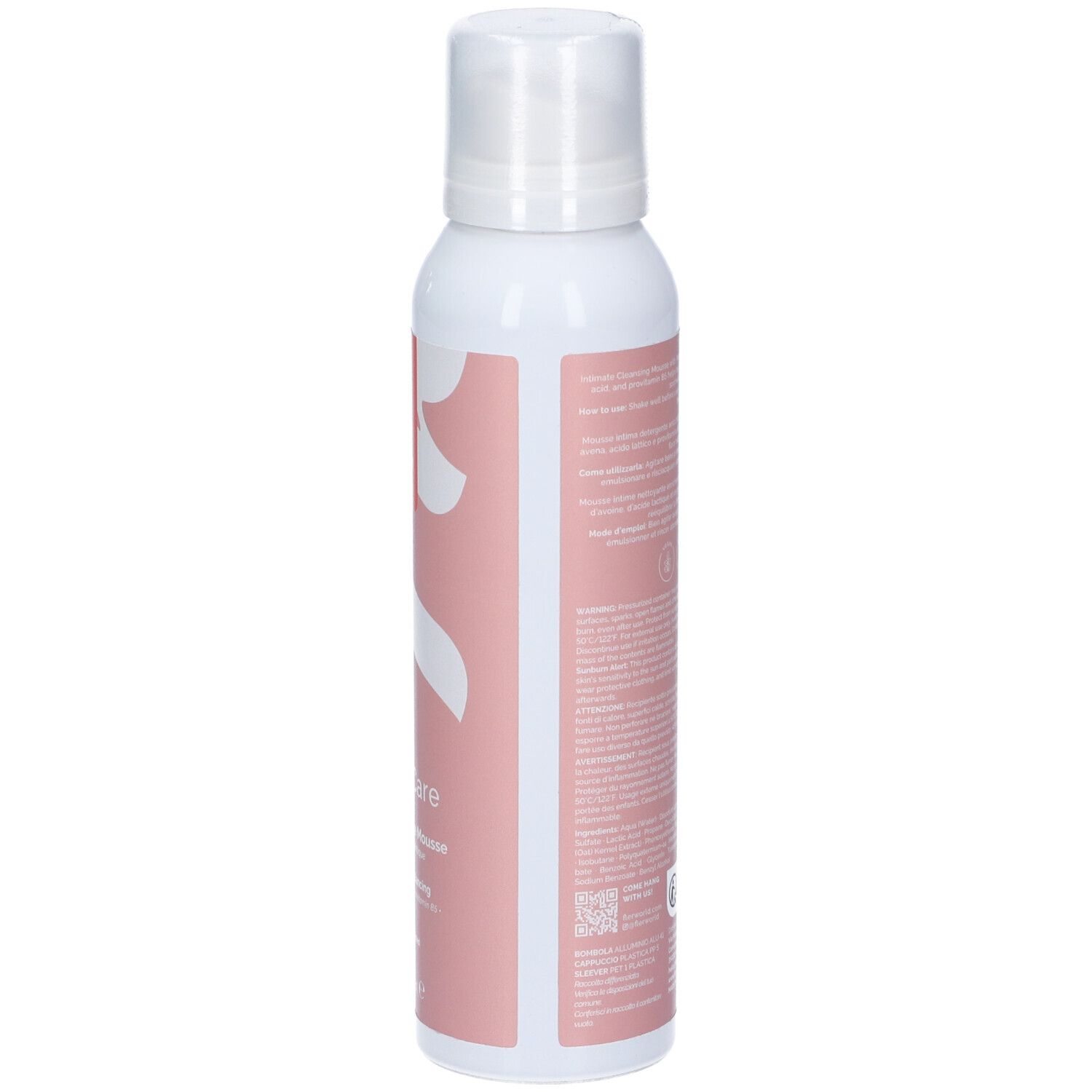 Lattina spray bianca con tappo bianco ed etichetta rosa. Contiene testo e un simbolo K stilizzato.