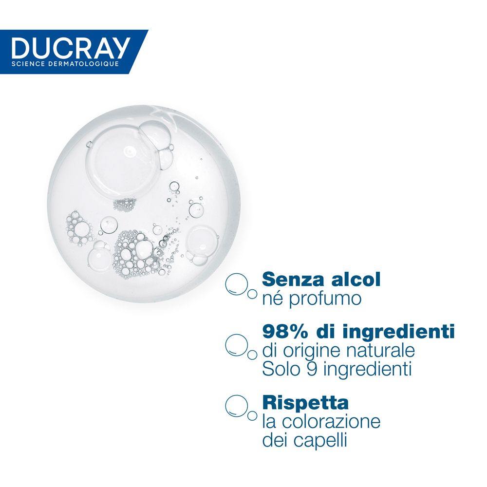Grafica con testo. Testo: Senza alcol né profumo, 98% di ingredienti di origine naturale, Rispetta la colorazione dei capelli.