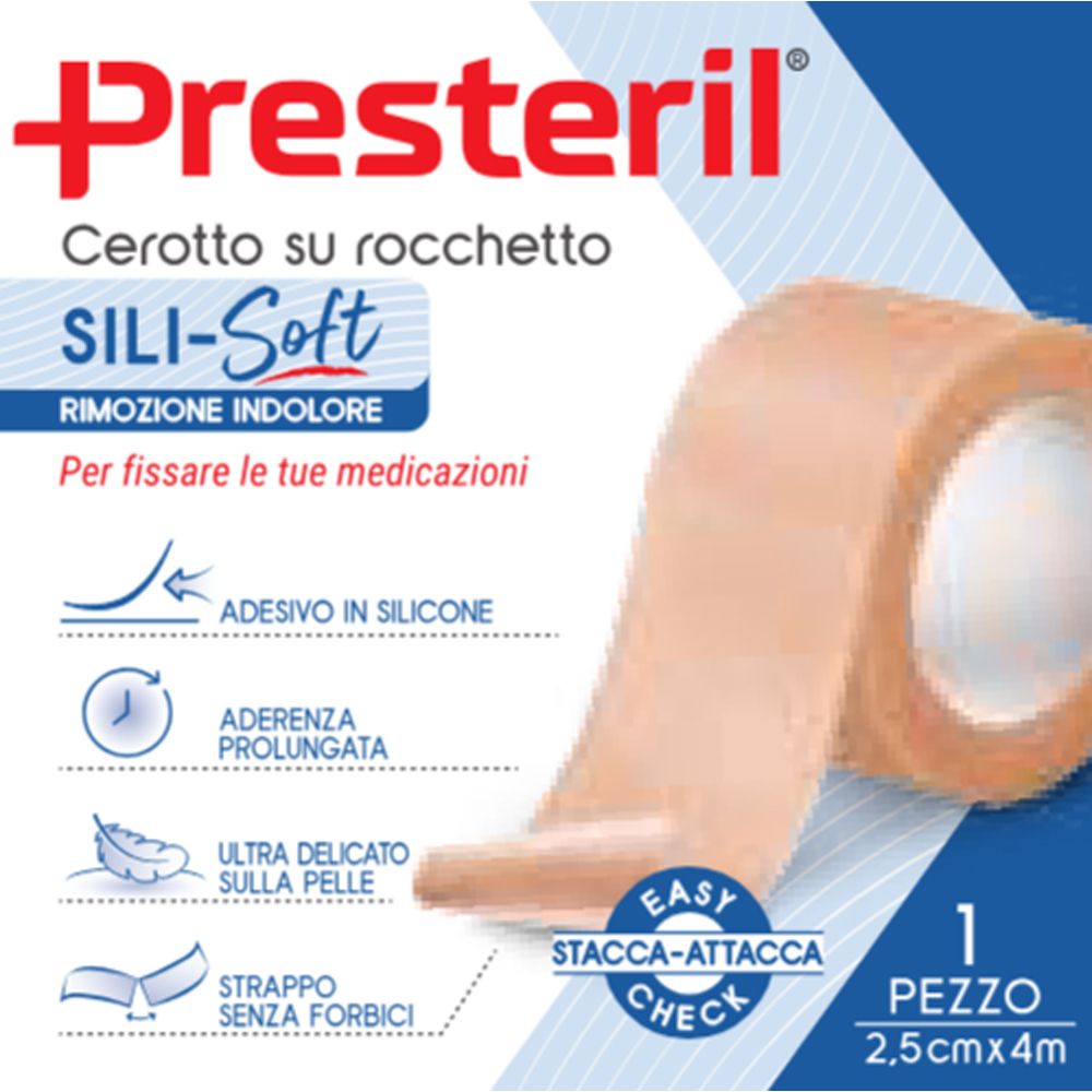 Presteril Cerotto Su Rocchetto Sili-Soft Rimozione Indolore 2,5cm x 4m
