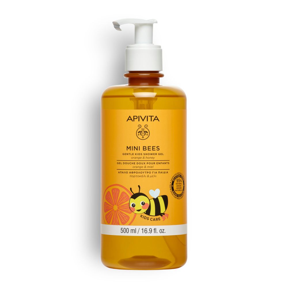 Apivita Mini Bees Gel Doccia Delicato per Bambini con Arancia e Miele - 2 anni