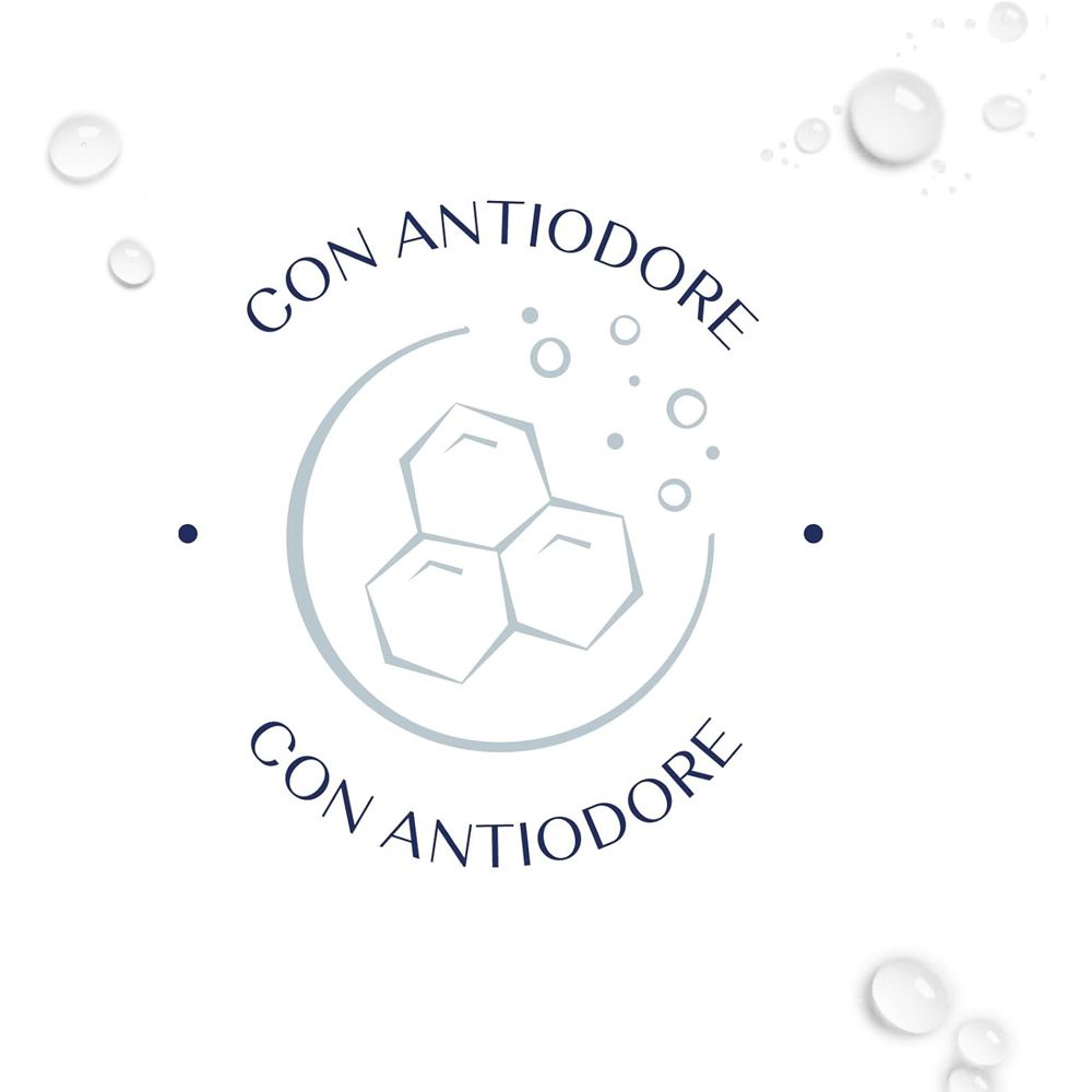 Testo: Con antiodore. Simbolo esagonale. Testo: Con antiodore.