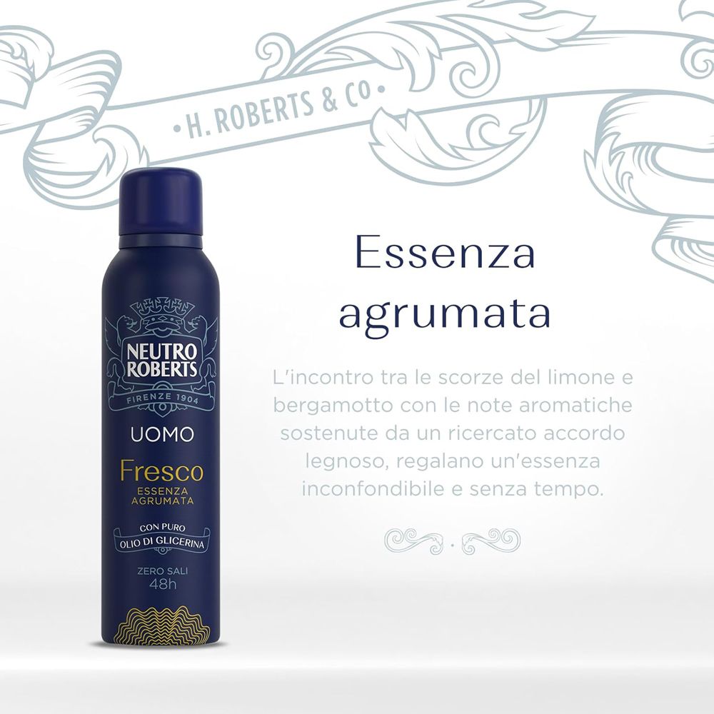 Bomboletta spray con testo: Essenza Agrumata. Limone e bergamotto. Senza tempo.