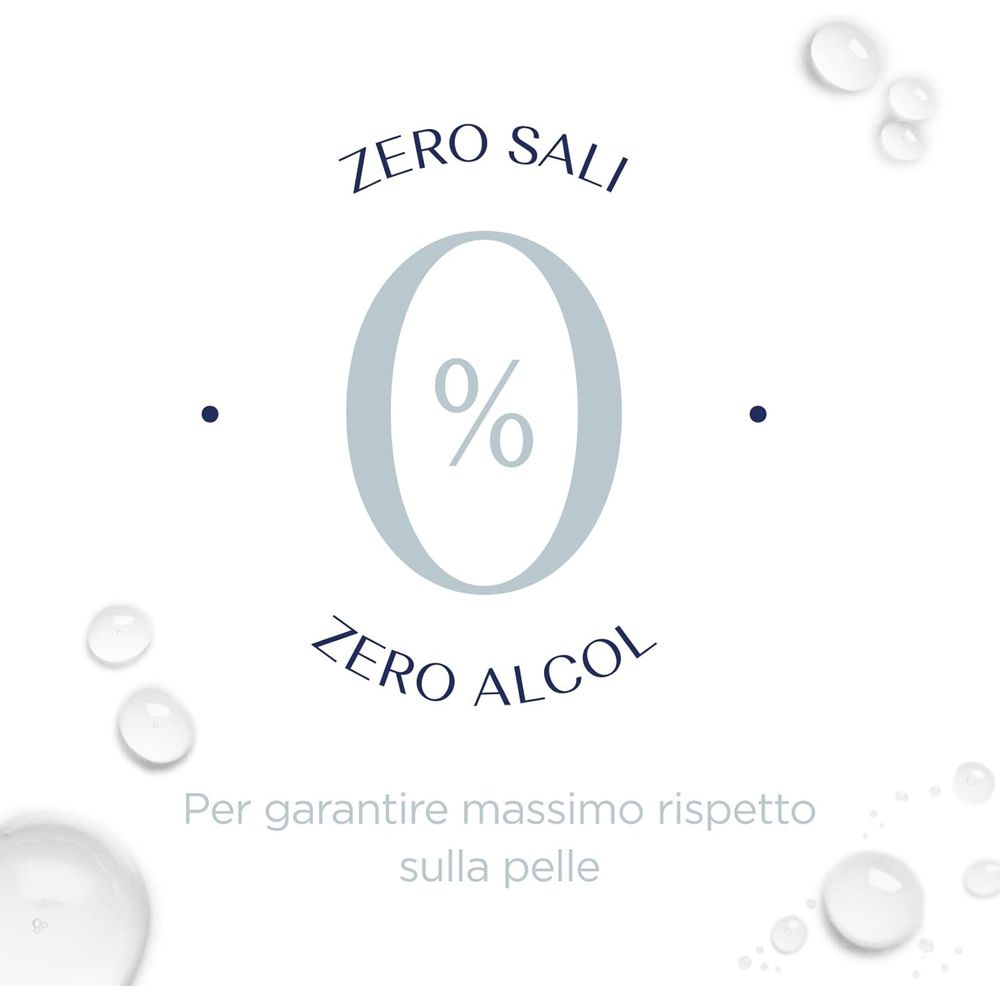Testo: ZERO SALI, ZERO ALCOL. Testo: Per garantire massimo rispetto sulla pelle.