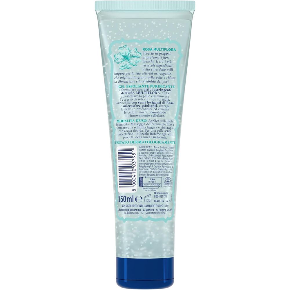 Retro del tubo. Testo in italiano. Codice a barre e indicazione del volume: 150ml.