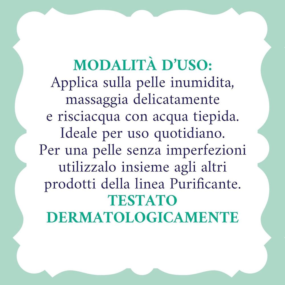 Modalità d'uso: Applicare sulla pelle umida, massaggiare e risciacquare con acqua tiepida. Testato dermatologicamente.