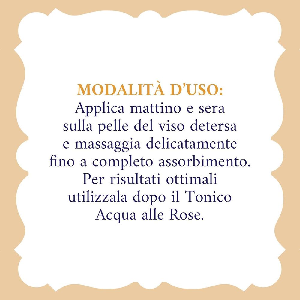 Testo su sfondo crema. Descrive l'uso della crema.
