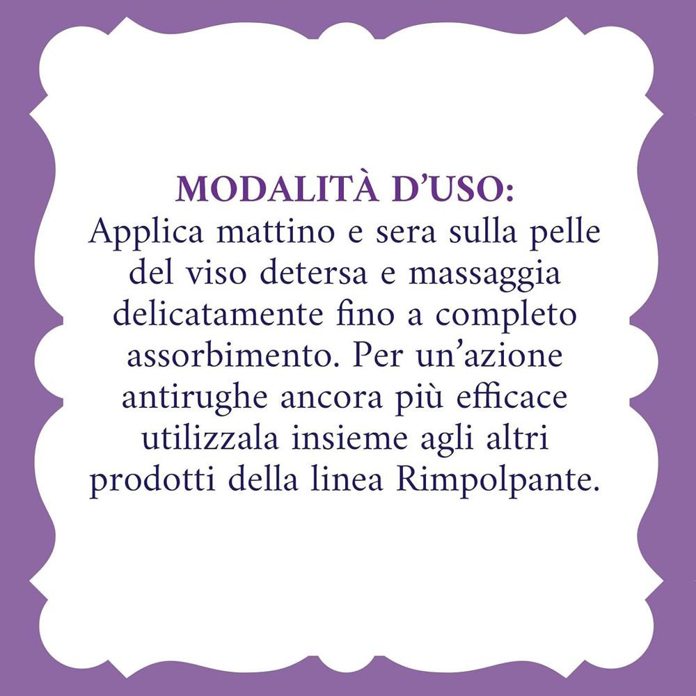 Testo su sfondo viola. Istruzioni per l'uso della crema.