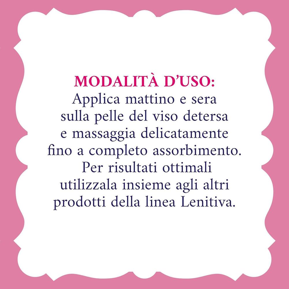 Testo su sfondo rosa. Descrive l'uso della crema viso.