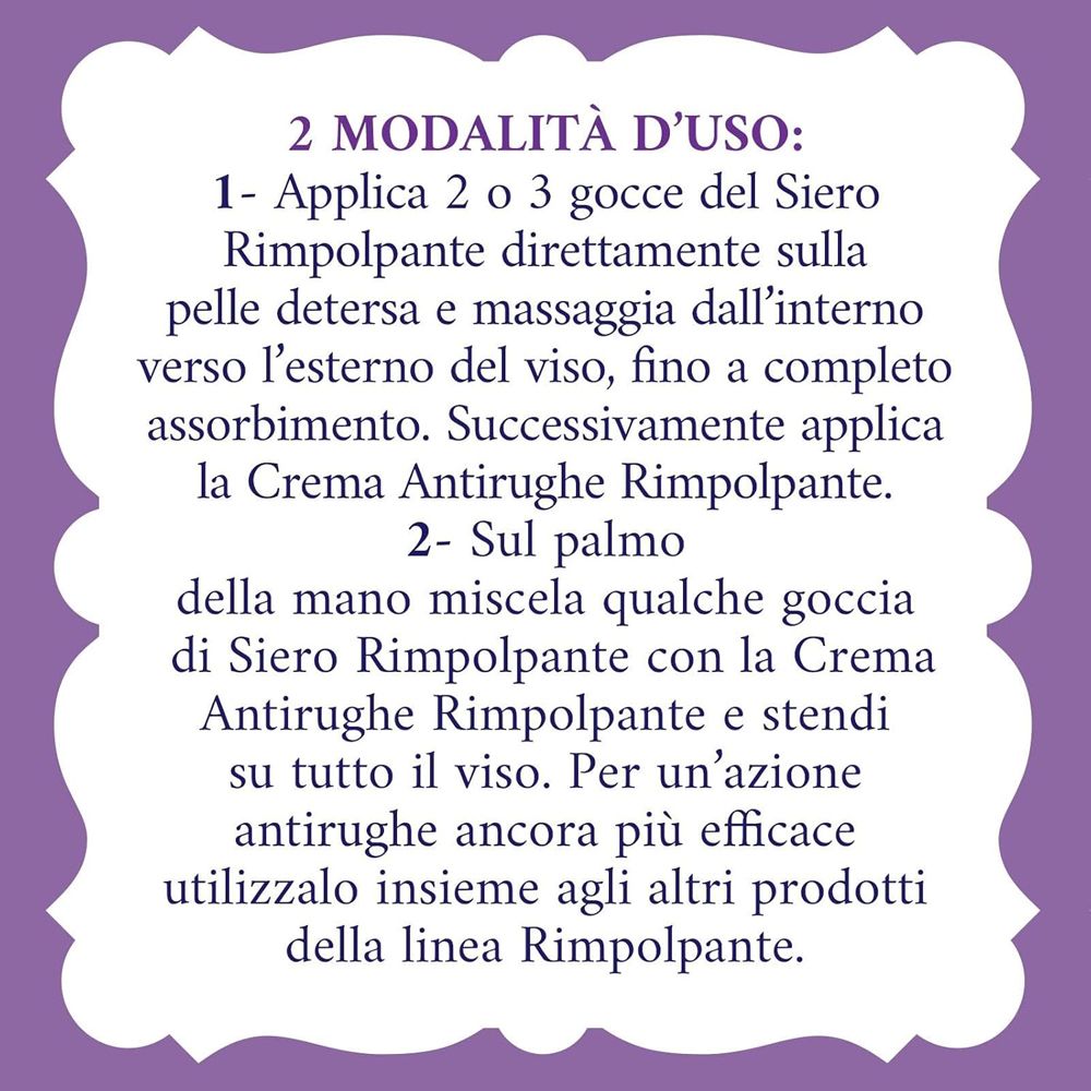 Istruzioni per l'uso del prodotto su sfondo viola. Testo in italiano.