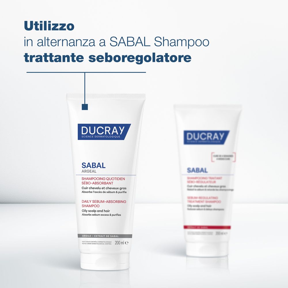 Due tubi di prodotto. Testo: Utilizzo in alternanza con lo shampoo Sabal.