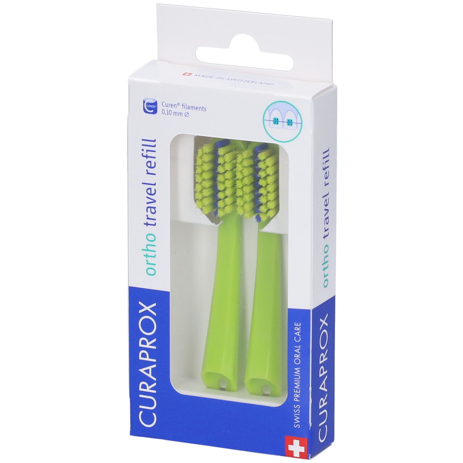 Curaprox Testine Di Ricambio Per Spazzolino Da Viaggio Ortho Green 2 Pezzi