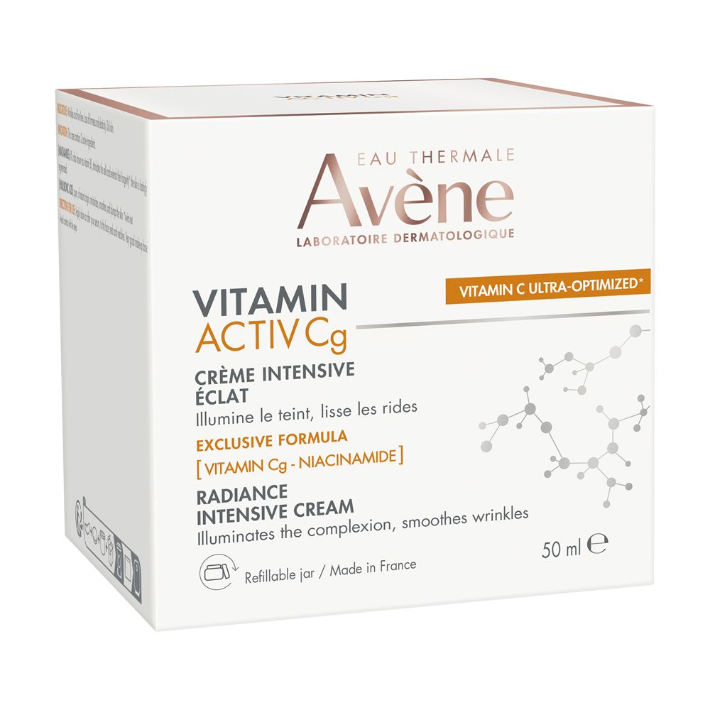 Confezione del prodotto. Marca: Eau Thermale Avène. Prodotto: Vitamin Activ Cg. 50 ml. Contiene vitamina C.