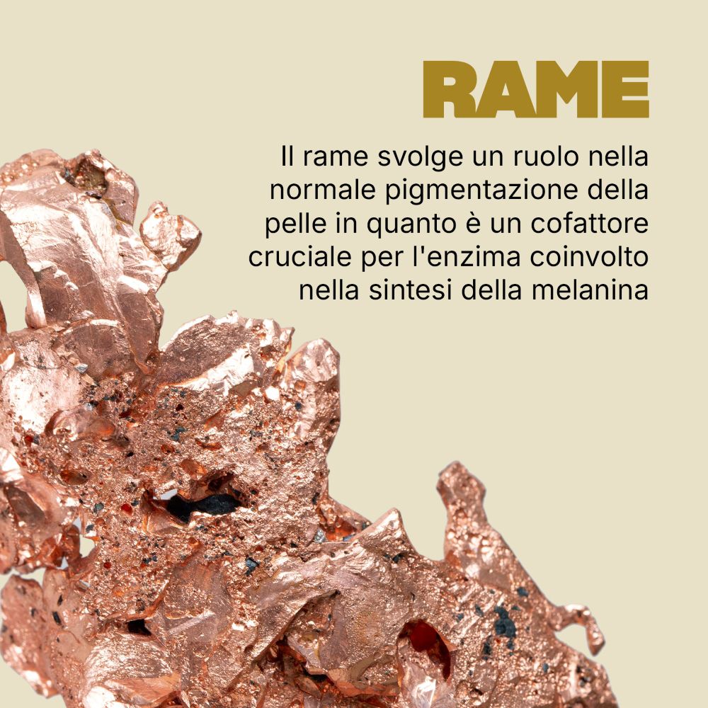 Primo piano di rame grezzo, ingrediente di Swisse Sonnenschein per la pigmentazione della pelle.