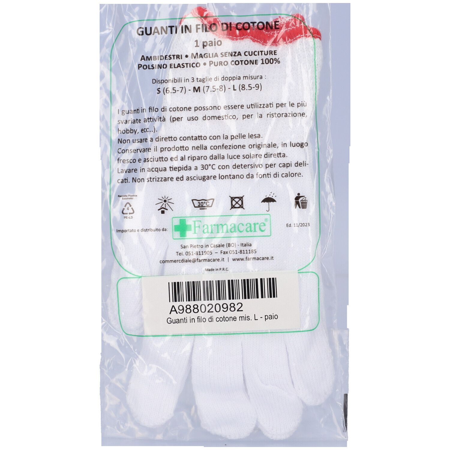 Guanti Filo Cotone 100% Taglie 8,5-9 Large Polsino Bordino Giallo 1 Paio