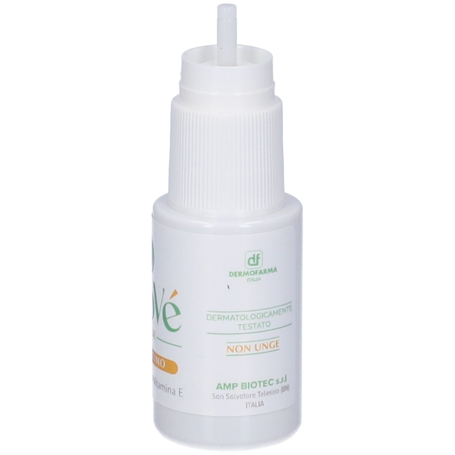 Flacone bianco con applicatore. Scritte: Enove, Dermoil, Spray Intimo. Dermatologicamente testato. Logo Dermofarma.