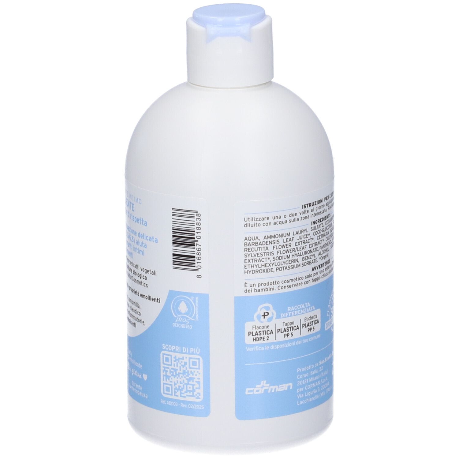 Flacone bianco con etichetta blu. Scritta: Presteril Lady, Detergente Intimo Emolliente pH Neutro.