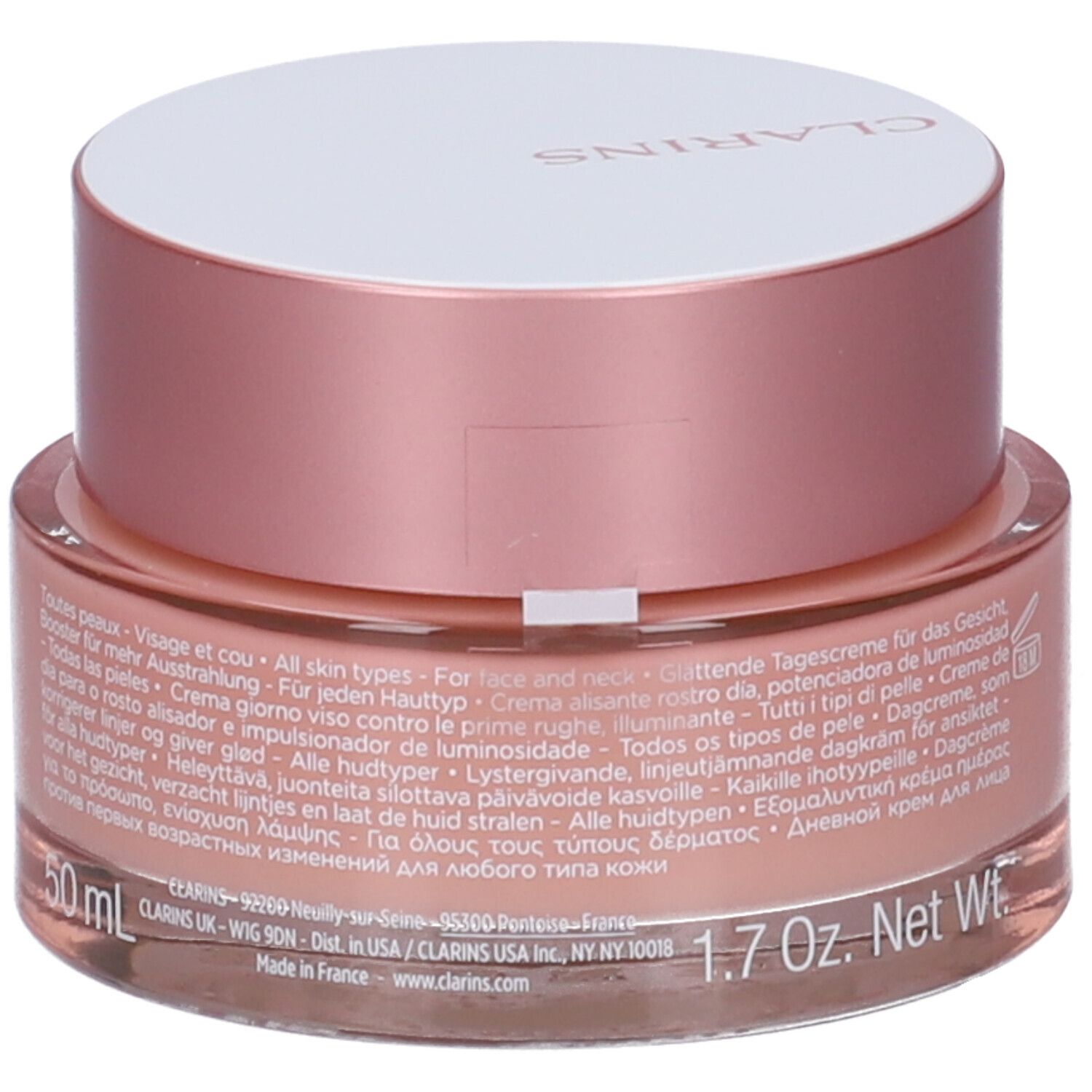 Clarins Multi-Active Jour Crema giorno, vista posteriore con informazioni sul prodotto e indicazione 50 ml.