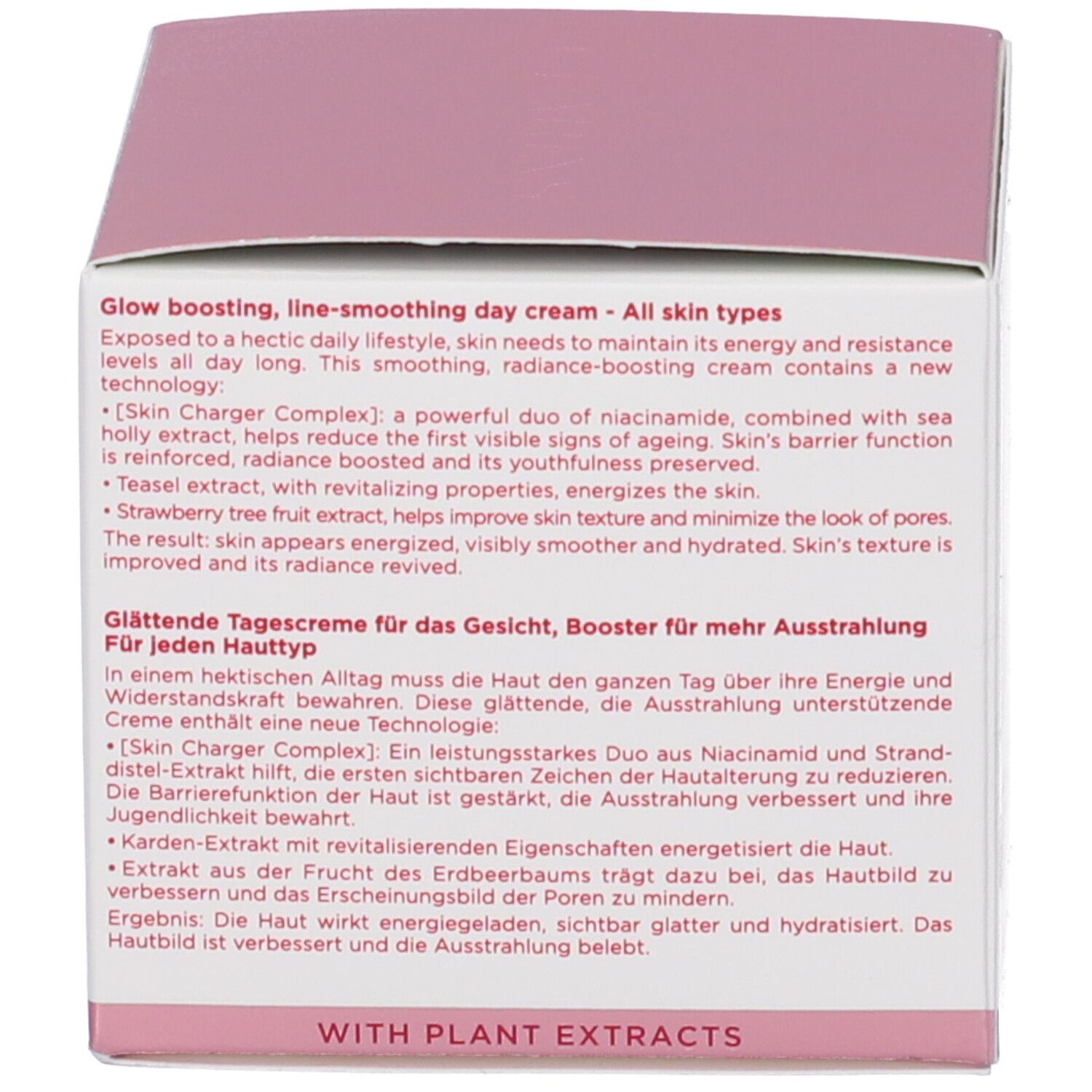 Confezione Clarins Multi-Active Jour Crema giorno, interno con descrizione prodotto in inglese e tedesco.
