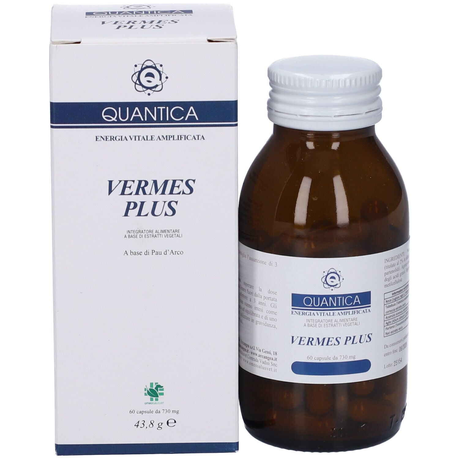 Flacone di vetro marrone e scatola bianca. Nome del prodotto e logo sulla scatola e sul flacone.