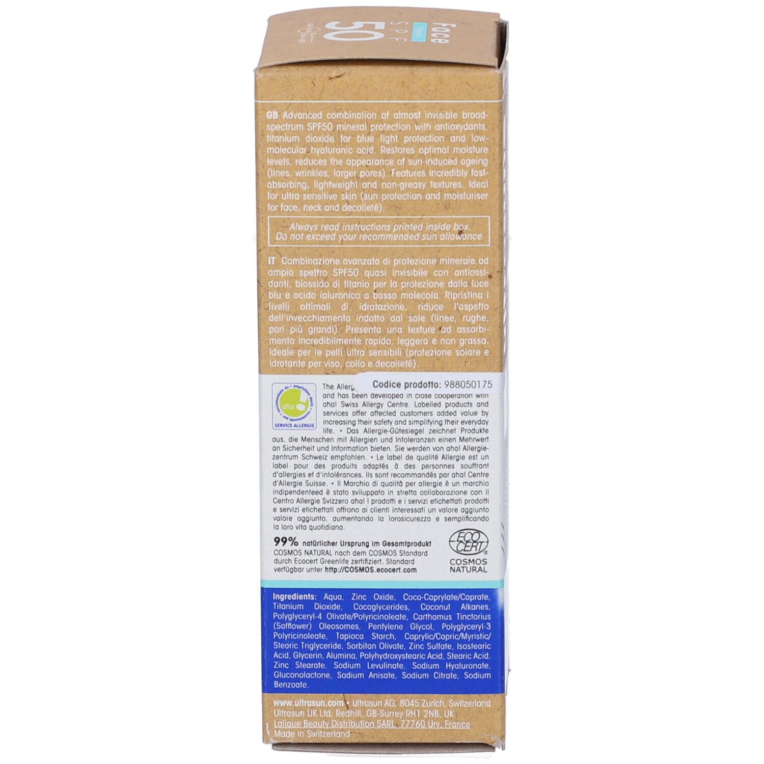 Ultrasun Mineral Face Protezione Solare Minerale per il Viso SPF 50