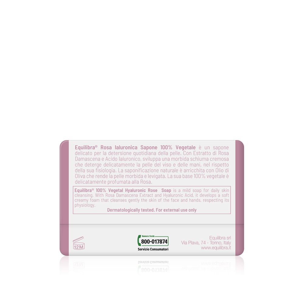 Retro del sapone. Testo con informazioni sul prodotto. Dermatologicamente testato. Uso esterno.