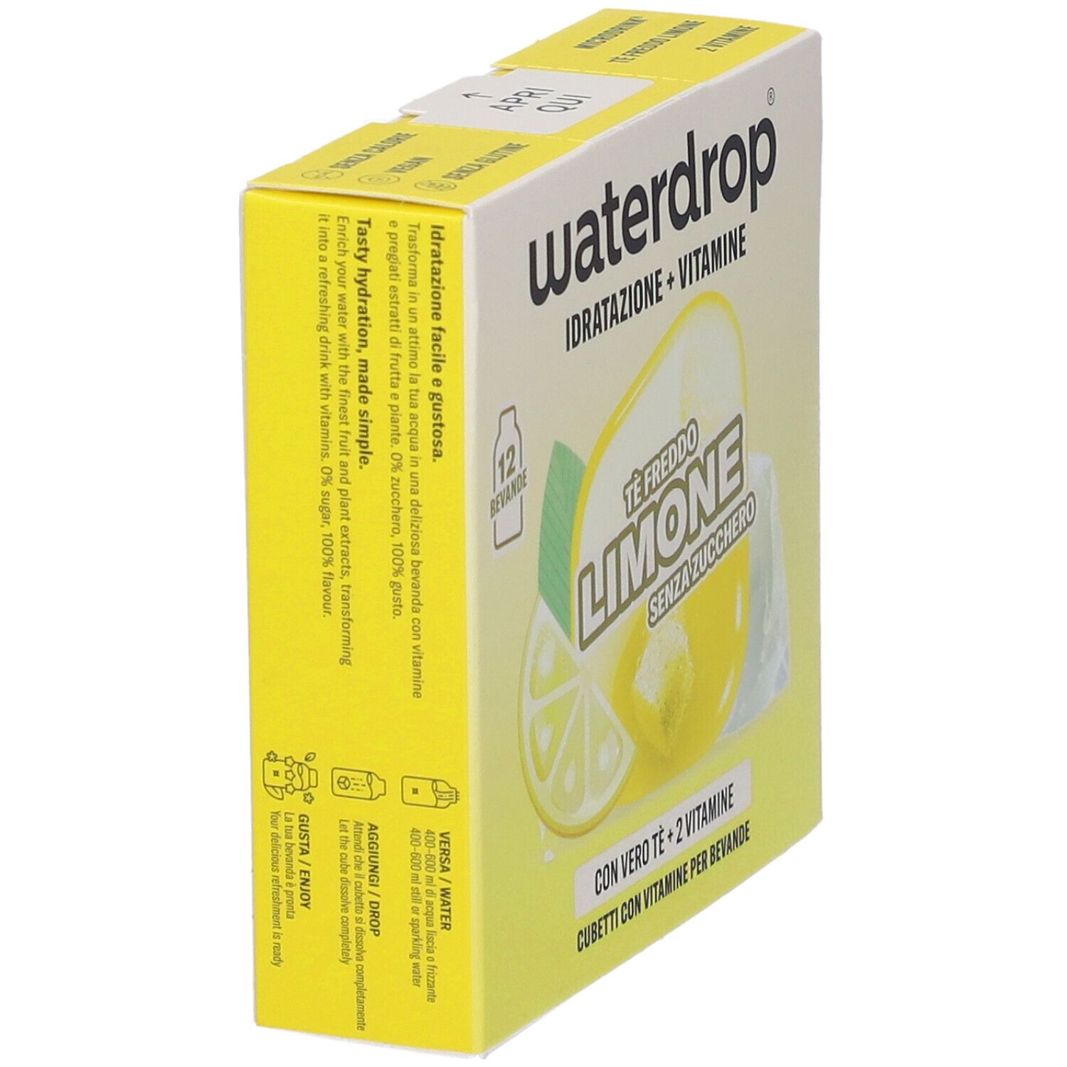 Waterdrop Tè freddo Limone Cubetti confezione, 12 bevande, con vero tè e 2 vitamine.