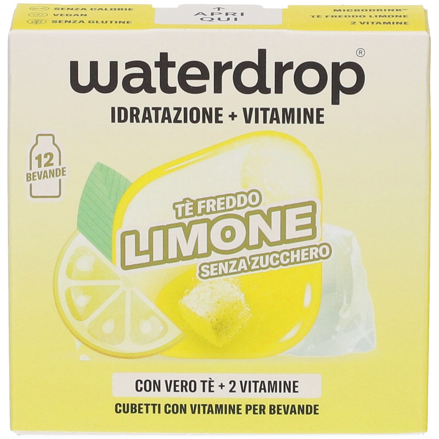Waterdrop Tè freddo Limone Cubetti, 12 bevande, con vero tè e 2 vitamine.