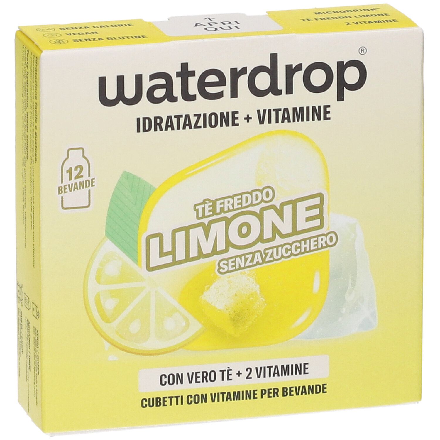Waterdrop Tè freddo Limone Cubetti, 12 bevande, con vero tè e 2 vitamine.