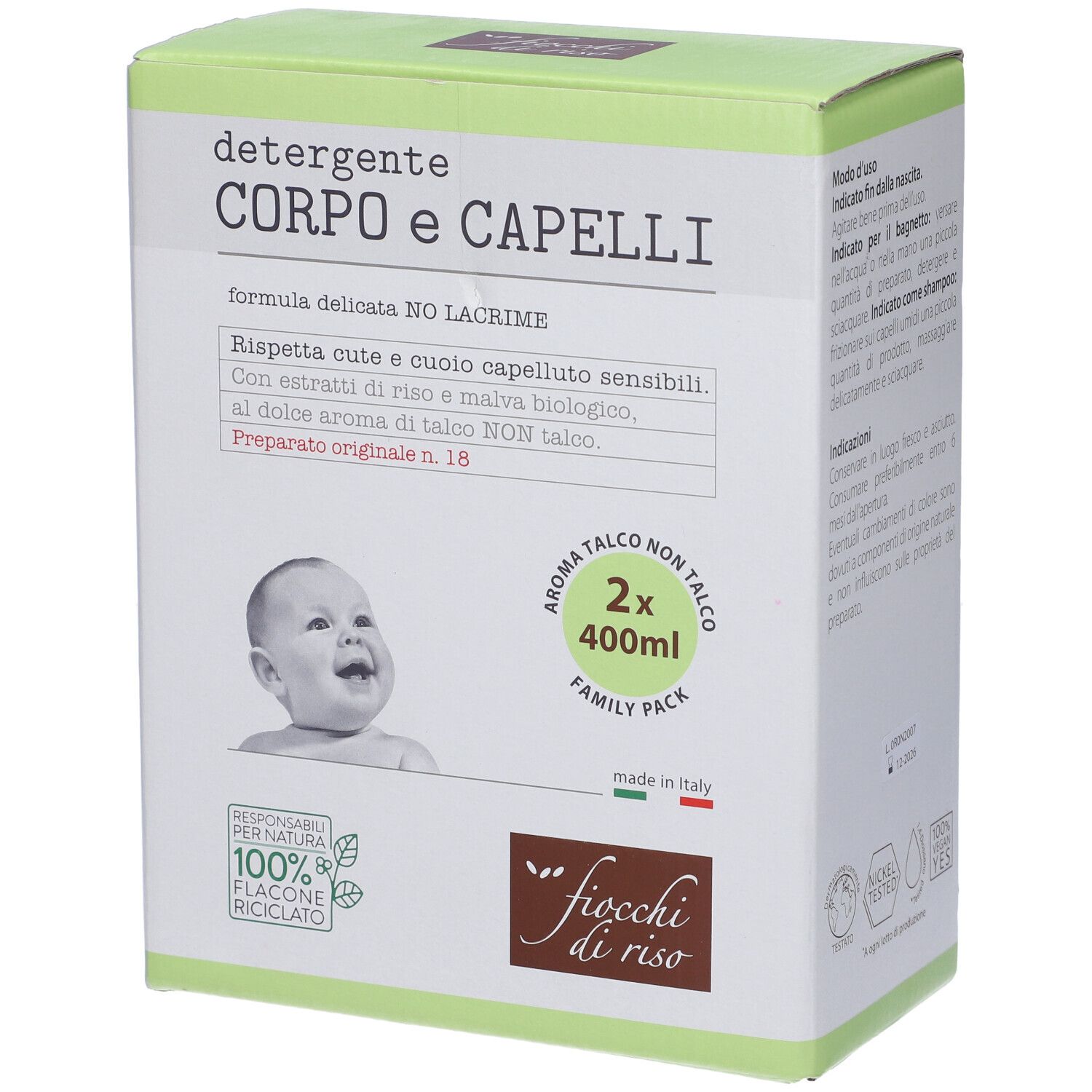 Fiocchi Di Riso Detergente Corpo/Capelli Talco 400 Ml Bipacco