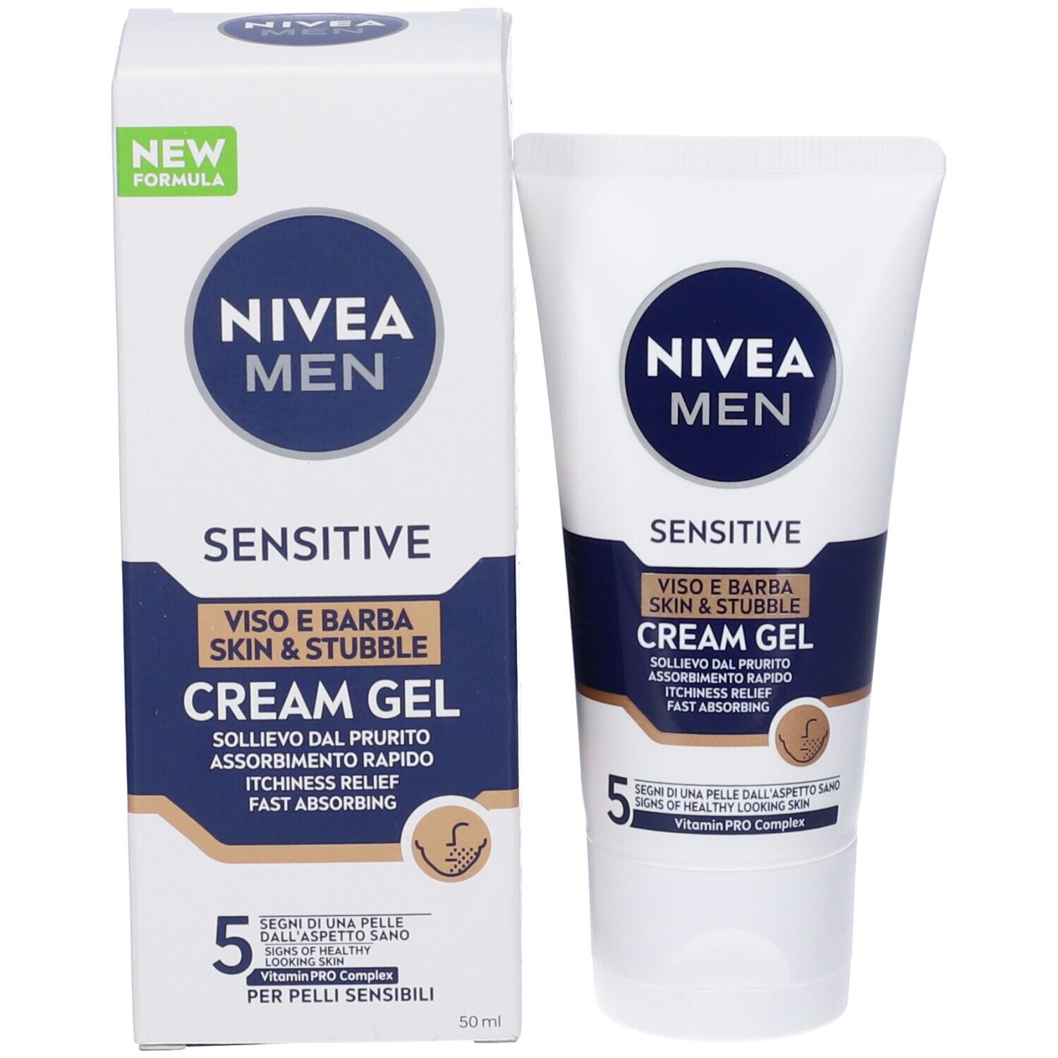 Nivea Men Sensitive Viso e Barba Cream Gel 50 ml, Crema viso uomo per un sollievo dalle irritazioni