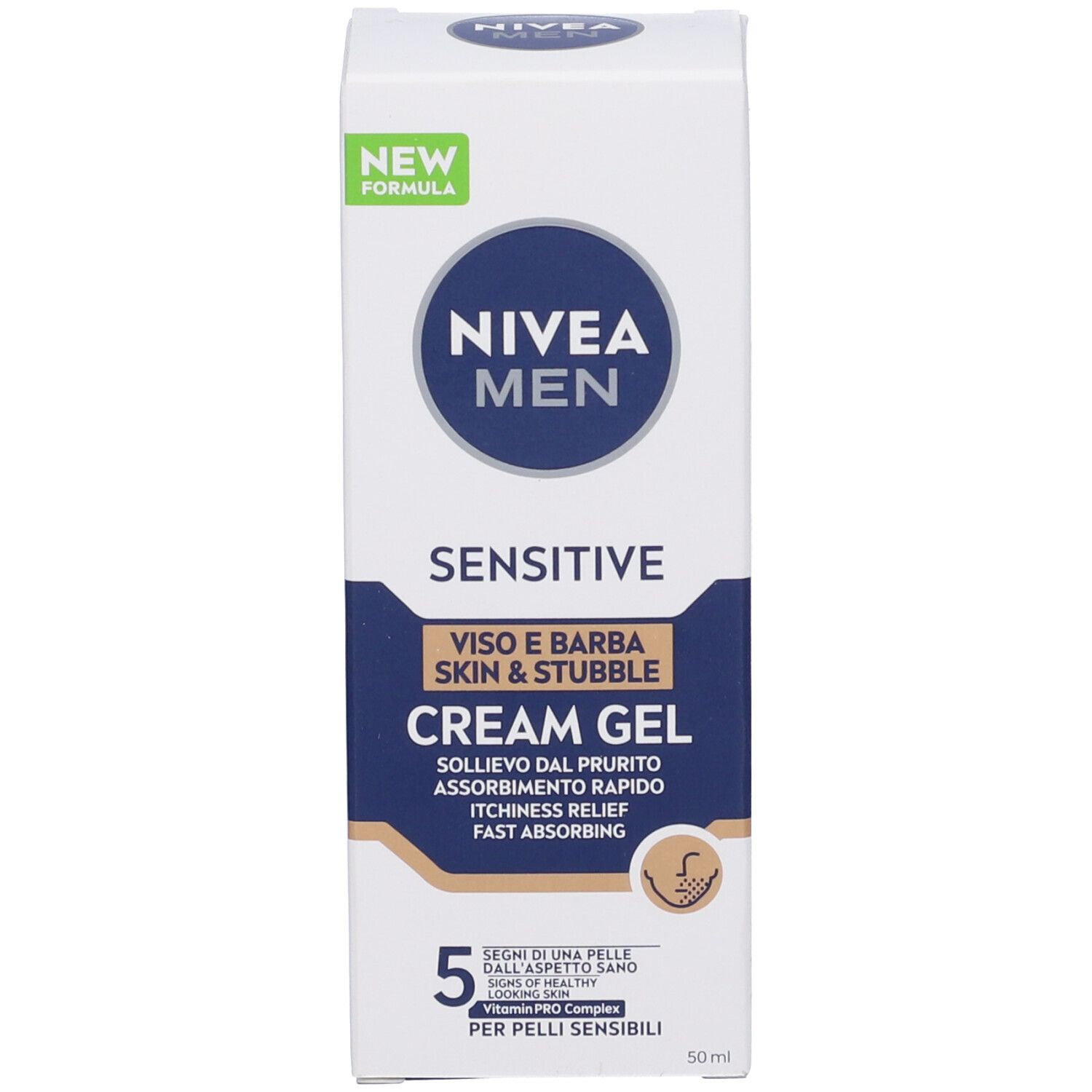 Nivea Men Sensitive Viso e Barba Cream Gel 50 ml, Crema viso uomo per un sollievo dalle irritazioni
