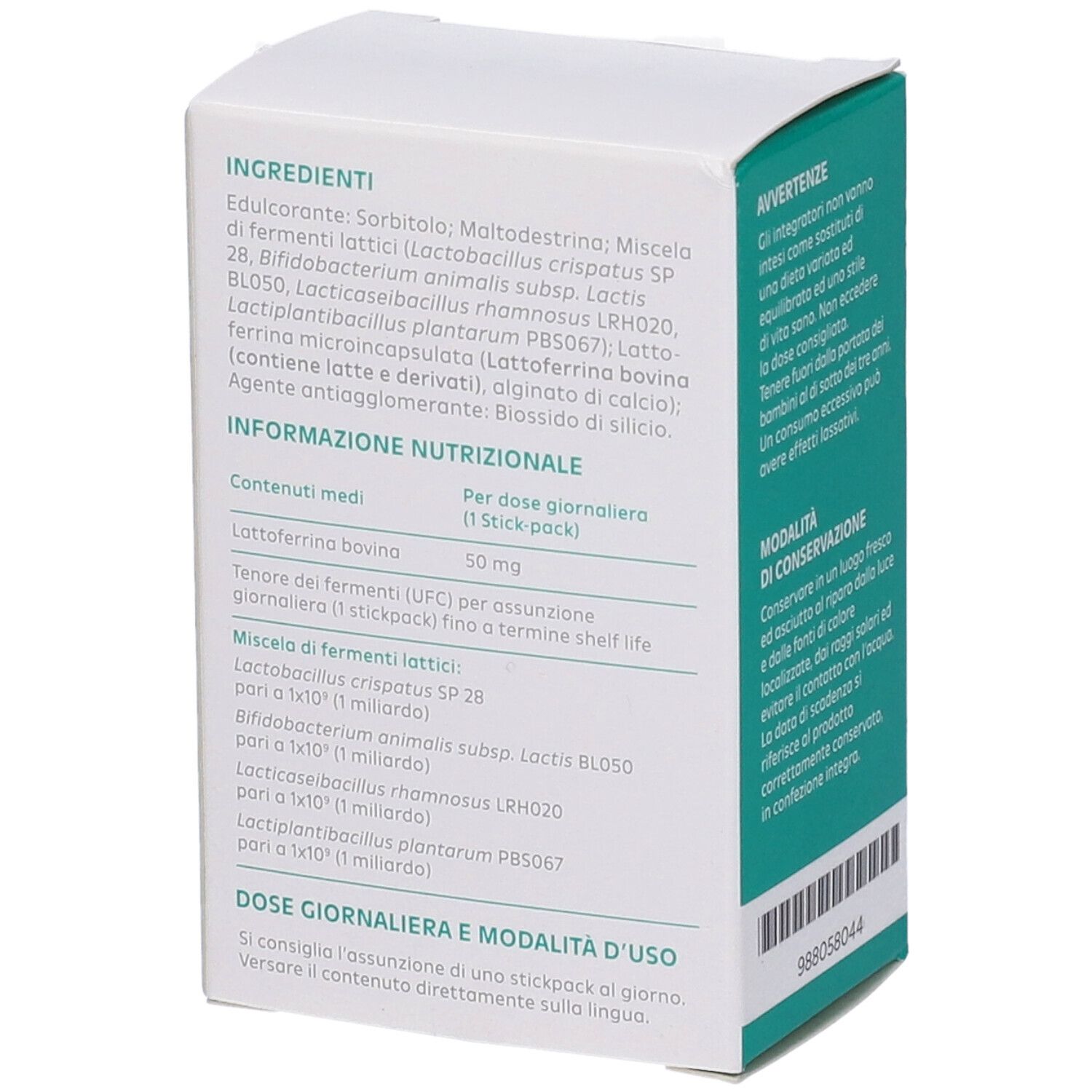 Retro della confezione Benetase Femme. Contiene ingredienti e informazioni nutrizionali. Con ingredienti.