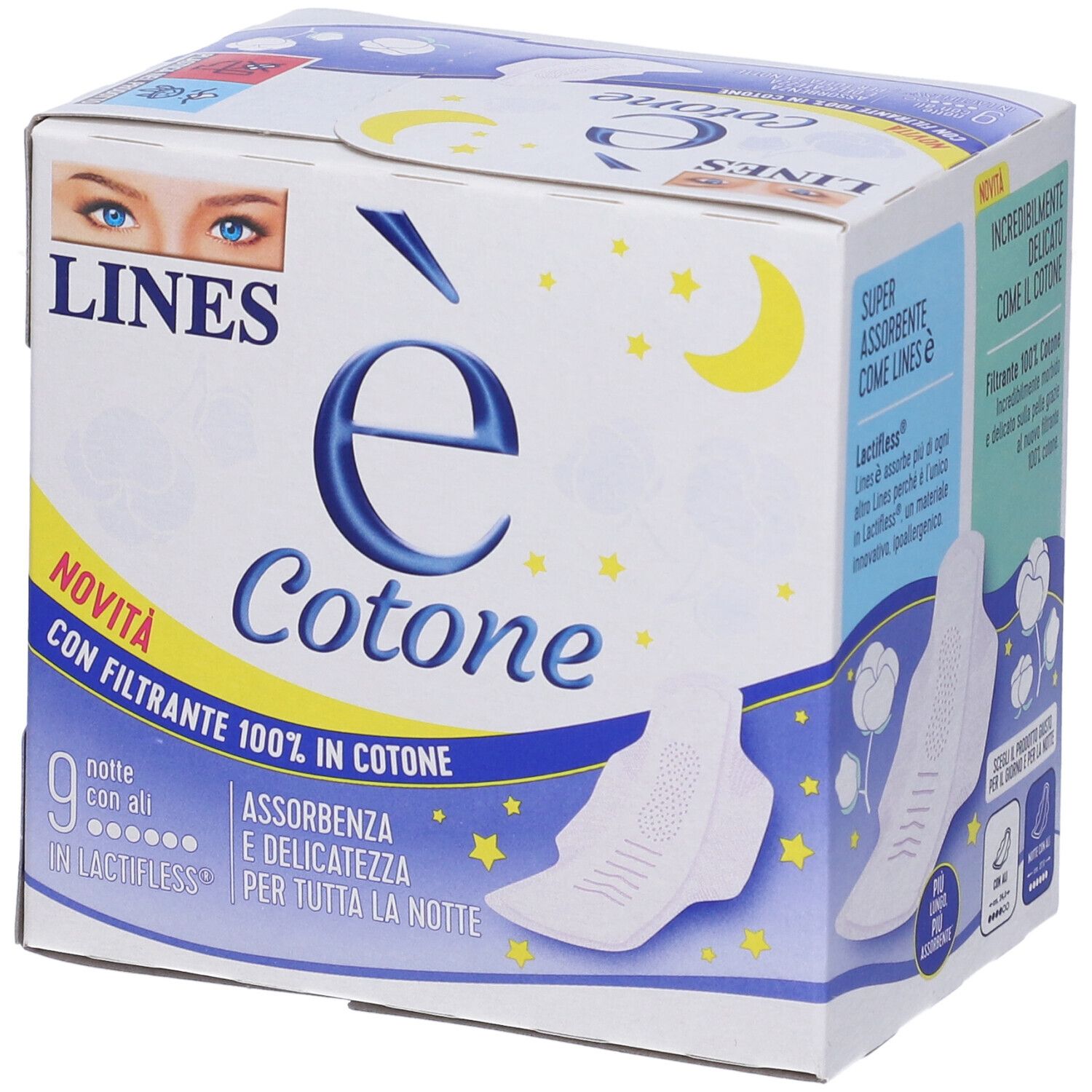 Lines E' Cotone Ali Assorbente Esterno Notte 9 Pezzi