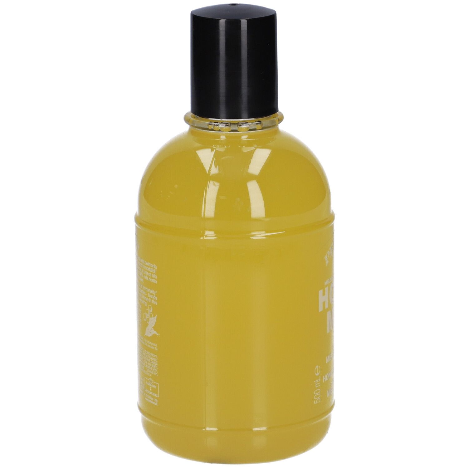 Flacone giallo con tappo nero, 500 ml.